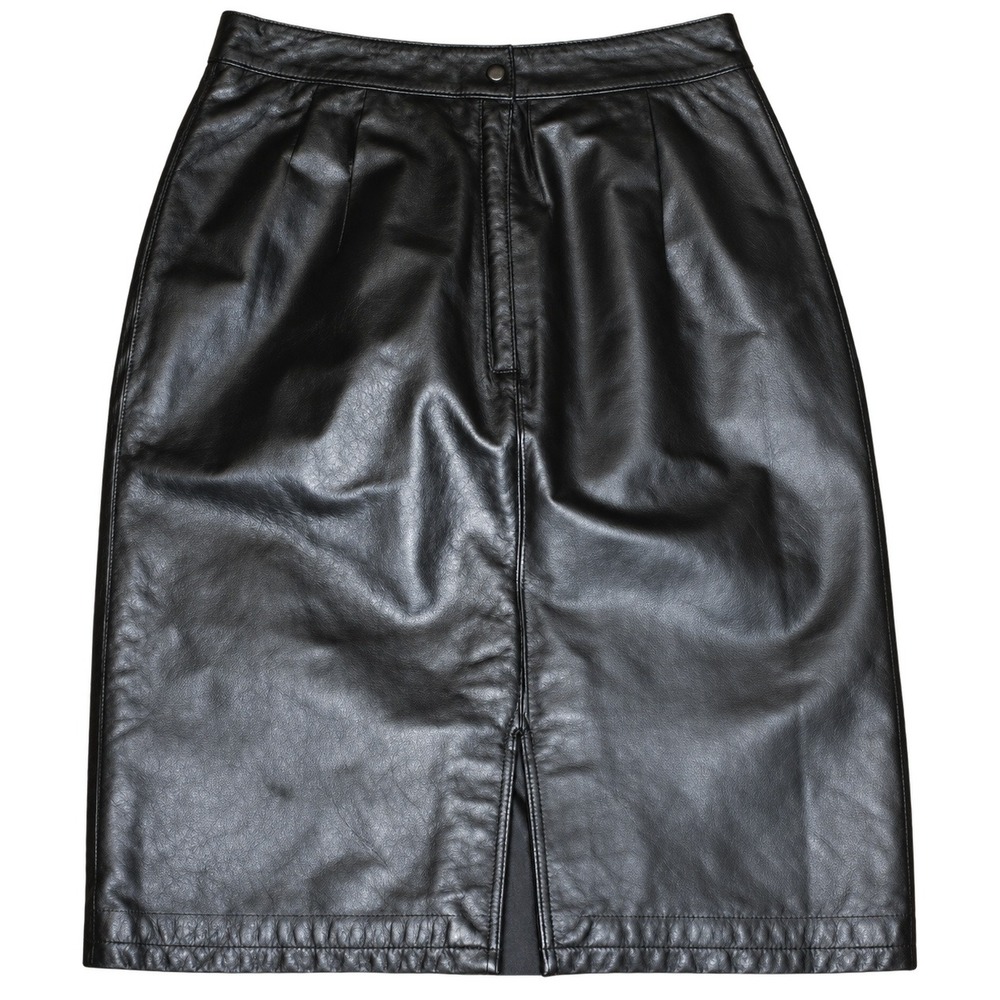 Pelle Cuir Vintage High Waisted Leather Pencil Skirt 8 Black Minimalist Biker